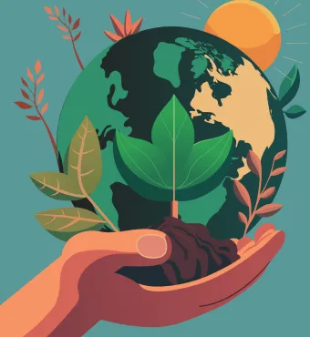 Graphic of hand holding the earth